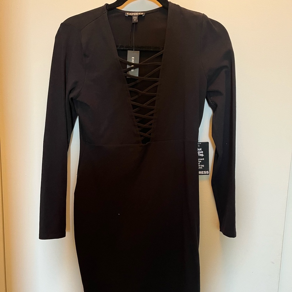 NWT Black long sleeve dress with lace detailing